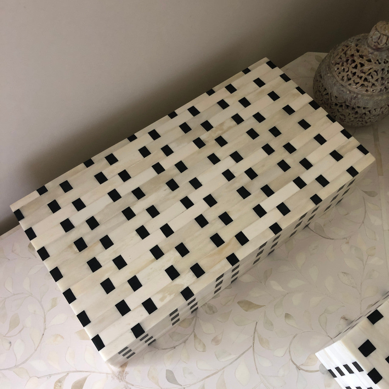 Bone Inlay Box : Squares : Monochrome
