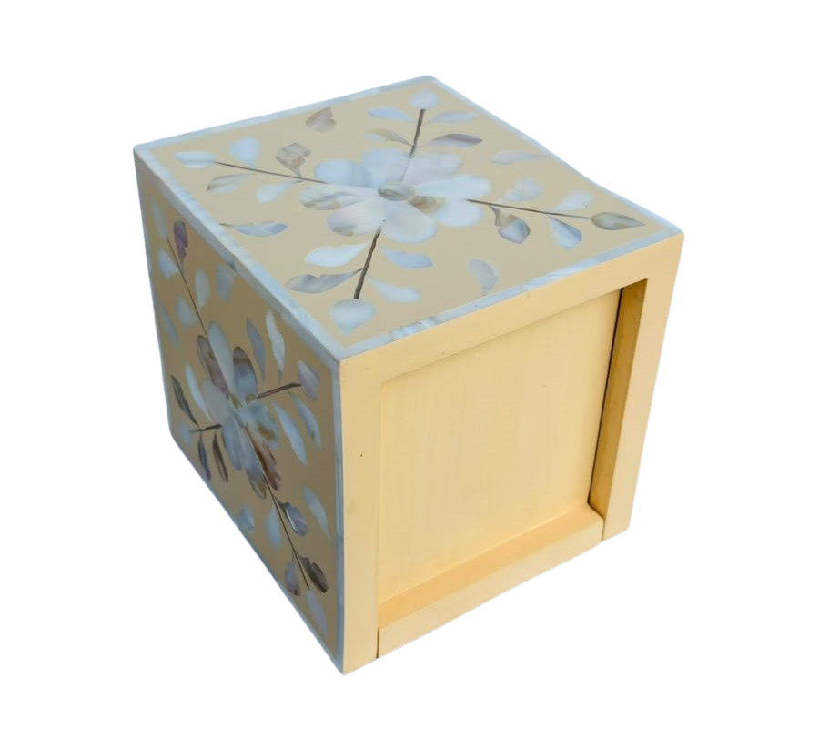Mother of Pearl Inlay Small Tissue Holder : Floral : Sand