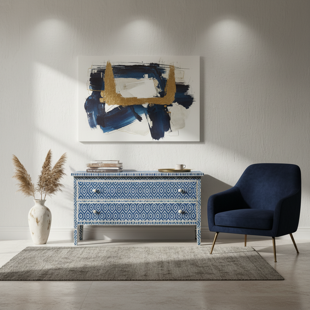 Bone Inlay 2 Drawer : Kilim : Blue