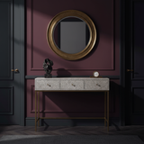 Bone Inlay Console with Brass Look Legs : Liana : Grey