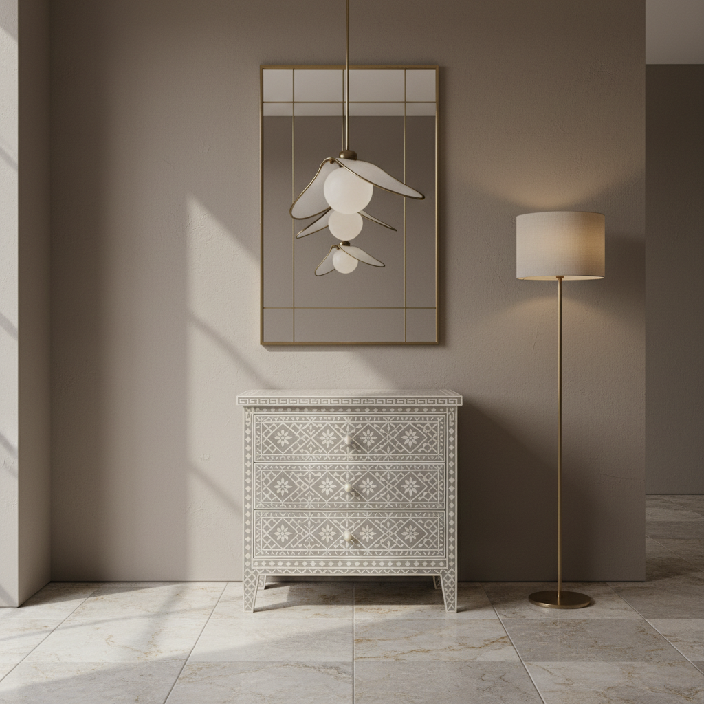 Bone Inlay 3 Drawer Chest : Lilium : Grey