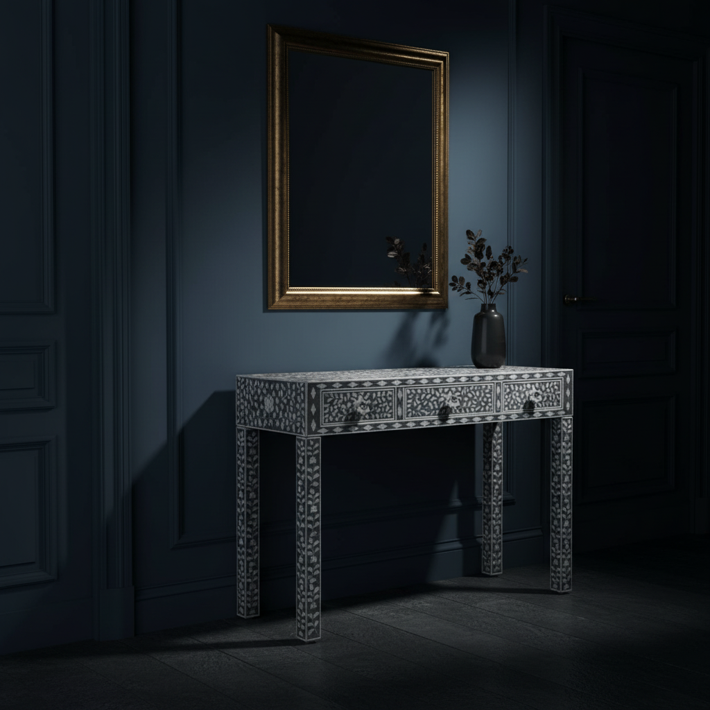 Mother of Pearl Inlay Console : Floral : Grey