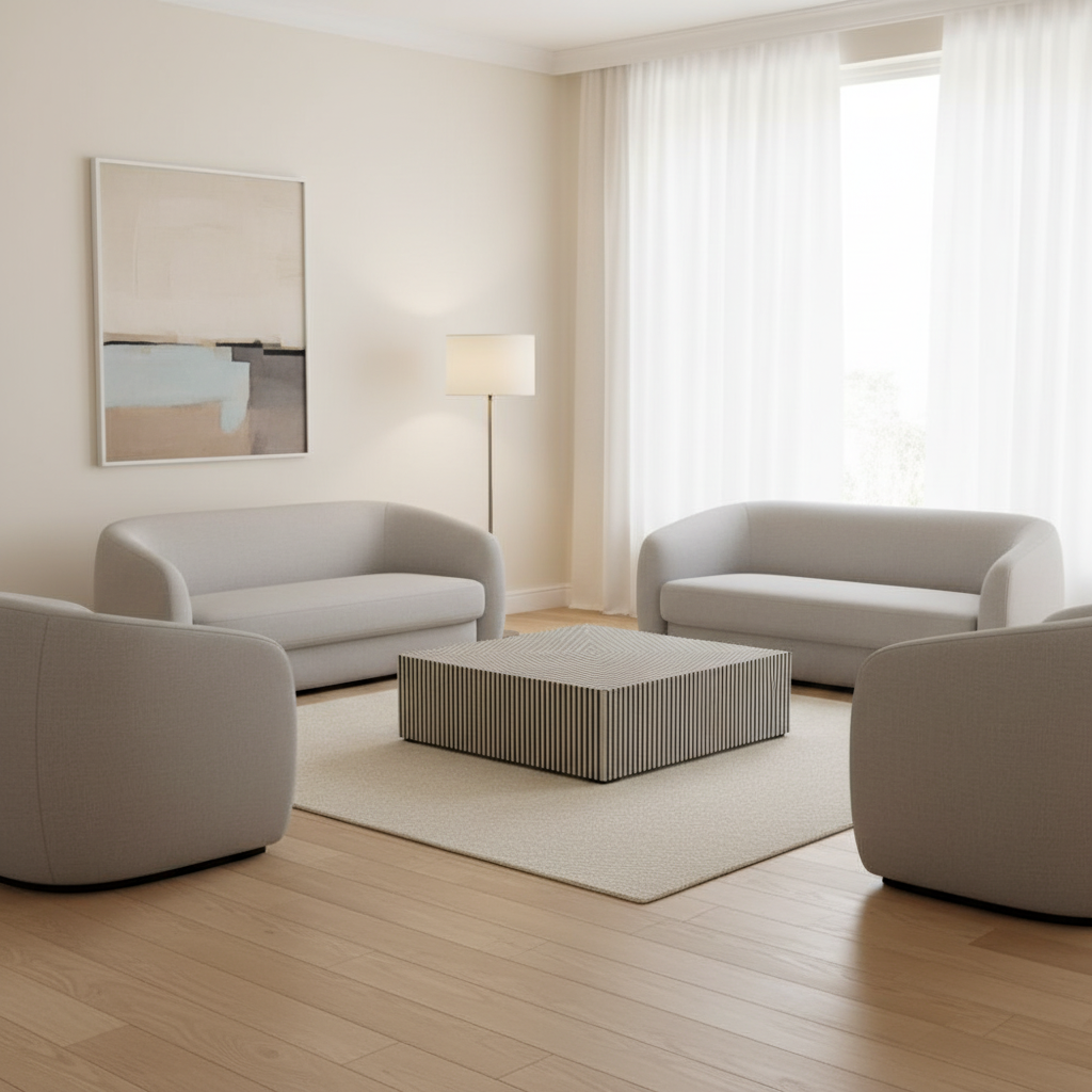 Bone Inlay Square Coffee Table : Stripe : Black