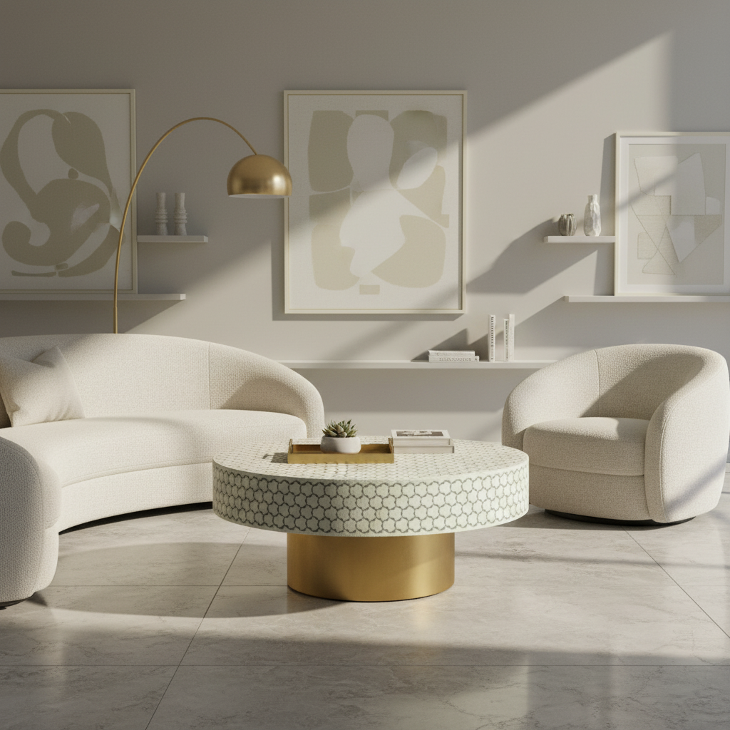 Bone Inlay Round Coffee Table : Tri-Square : Sage