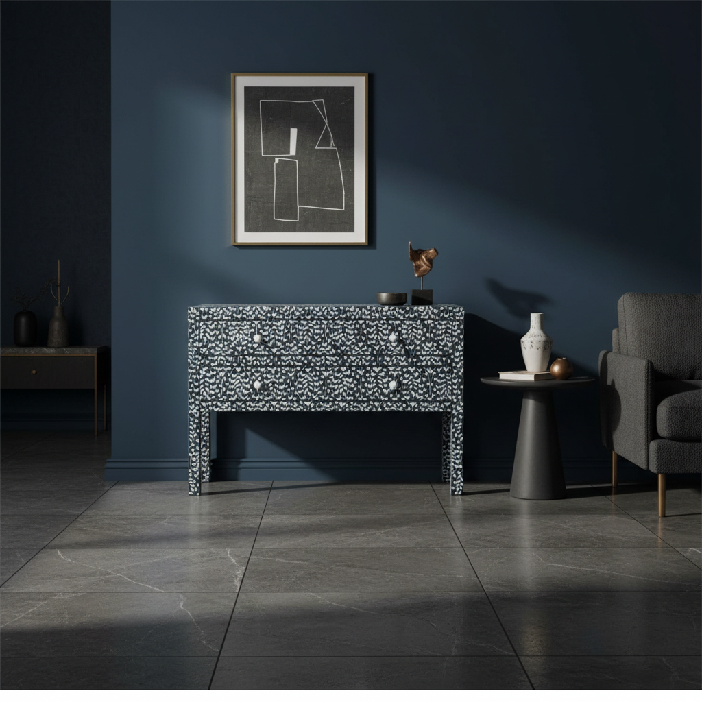 Bone Inlay 2 Drawer Chest : Hearts : Black