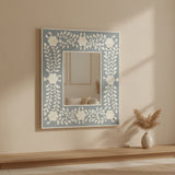 Bone Inlay Square Wall Mirror : Floral : Grey