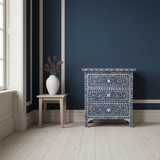 Mother of Pearl Inlay 3 Drawer Chest : Floral : Navy
