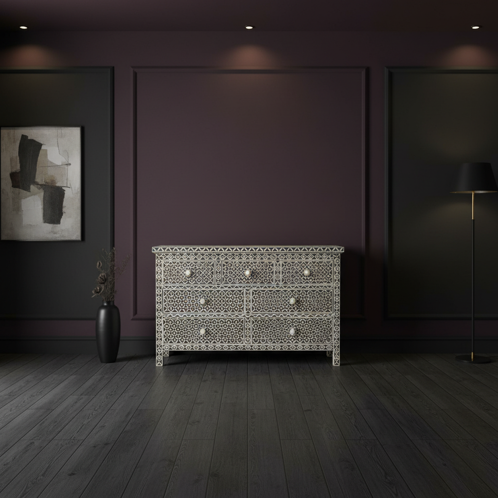 Bone Inlay 7 Drawer Chest : Starburst : Black