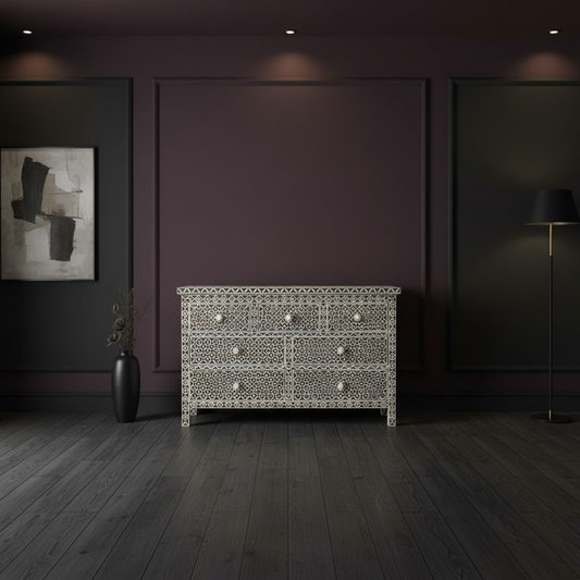 Bone Inlay 7 Drawer Chest : Starburst : Black