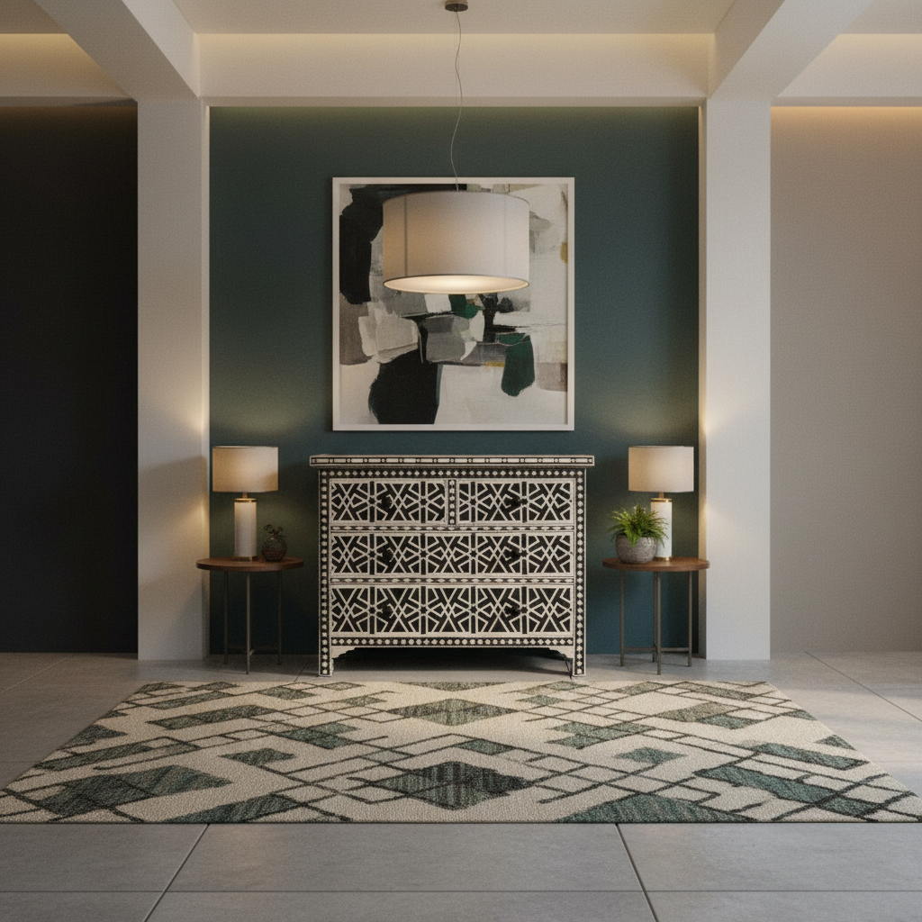 Bone Inlay 4 Drawer Chest : Abstract : Black