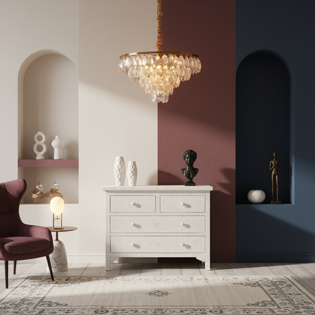 Bone Inlay 4 Drawer Chest : Floral : White