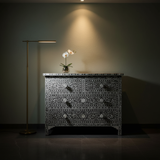 Mother of Pearl Inlay 4 Drawer Chest : Floral : Grey