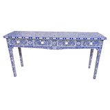 Bone Inlay Console with Scroll Apron : Floral : Blue