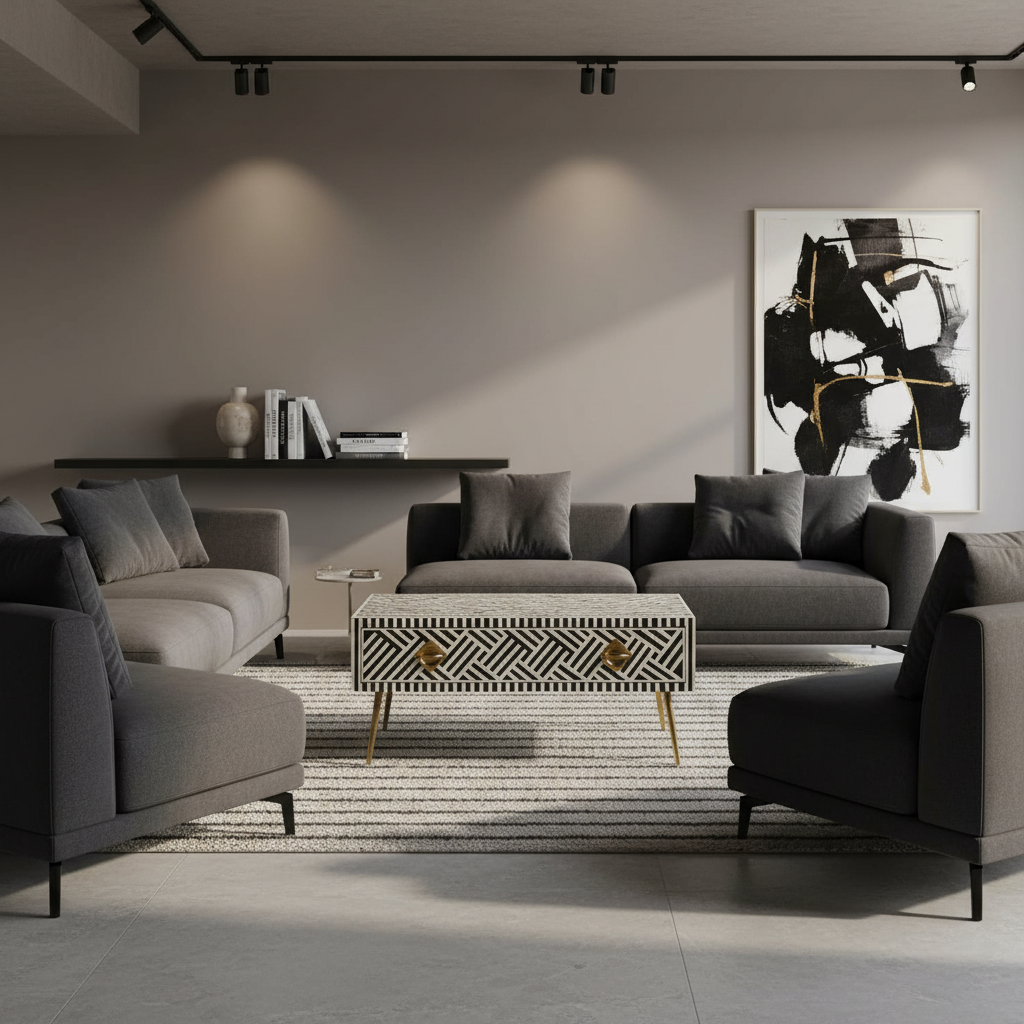 Bone Inlay Rectangular Coffee Table : Cross Cross : Black