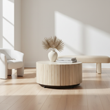 Bone & Timber Inlay Round Coffee Table (with castors)