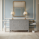 Bone Inlay 8 Drawer Chest : Floral : Grey