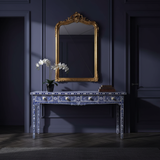 Bone Inlay Console with Scroll Apron : Floral : Blue
