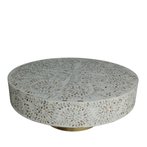 Mother of Pearl Inlay Coffee Table : Floral : White