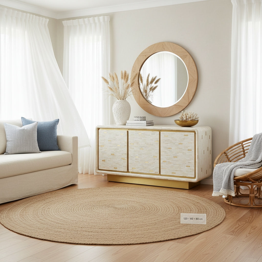 Bone Inlay 3 Door Buffet : Brickwork with Brass Accent : White