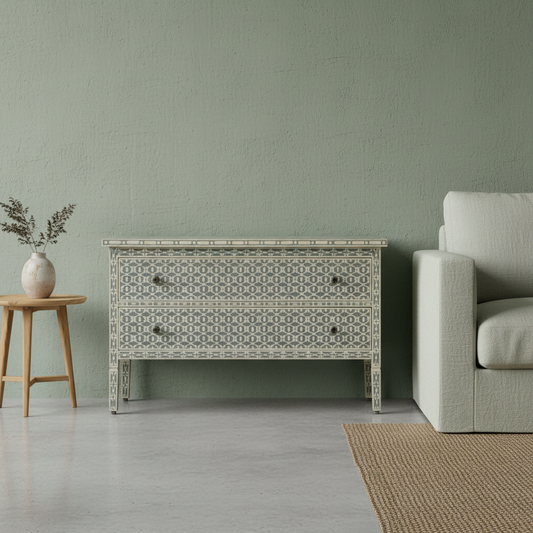 Bone Inlay 2 Drawer Chest : Lantern : Grey