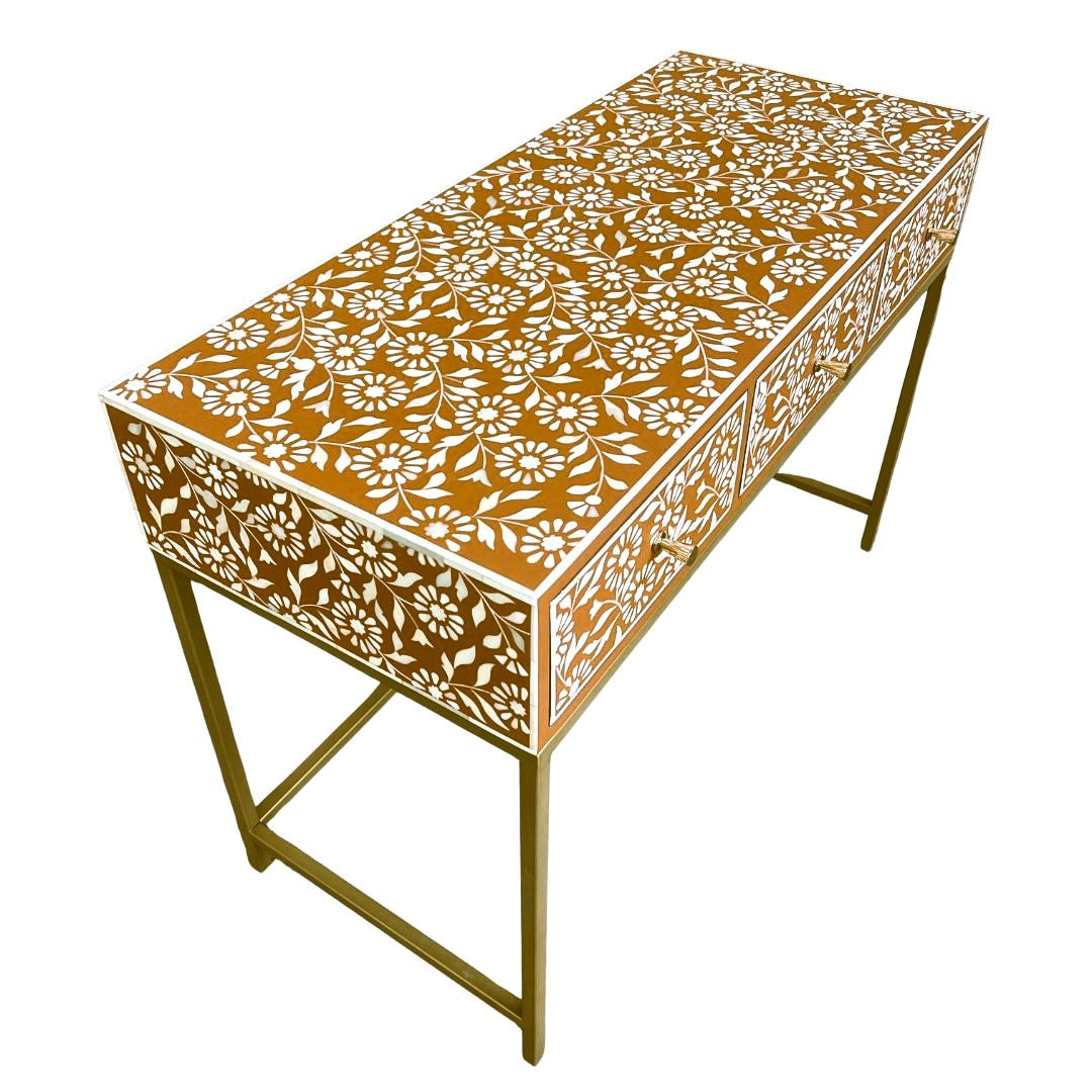Bone Inlay Console with Brass Look Legs : Marguerite : Clay