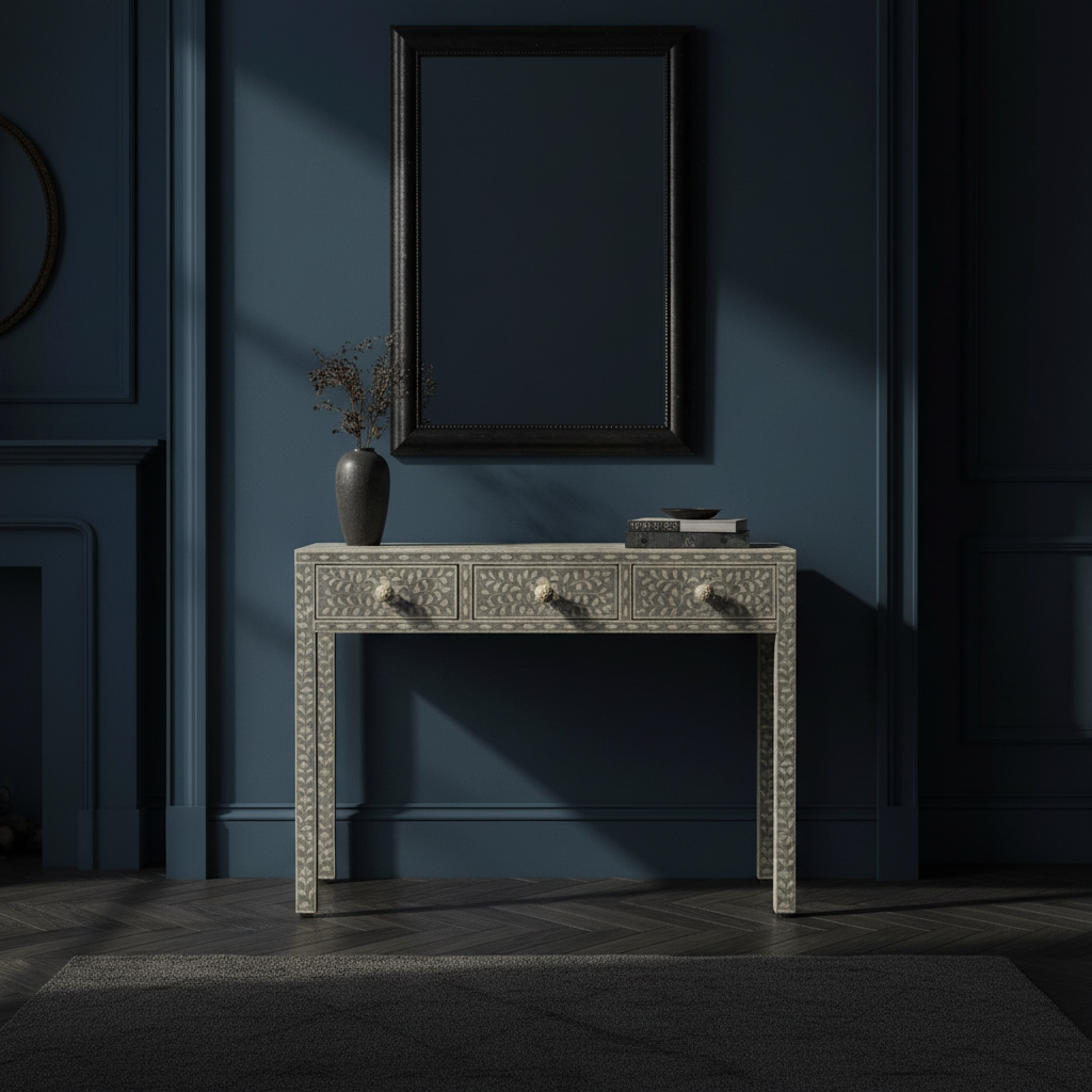 Bone Inlay Console : Floral : Grey
