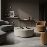 Bone Inlay Round Coffee Table : Stripe : Grey