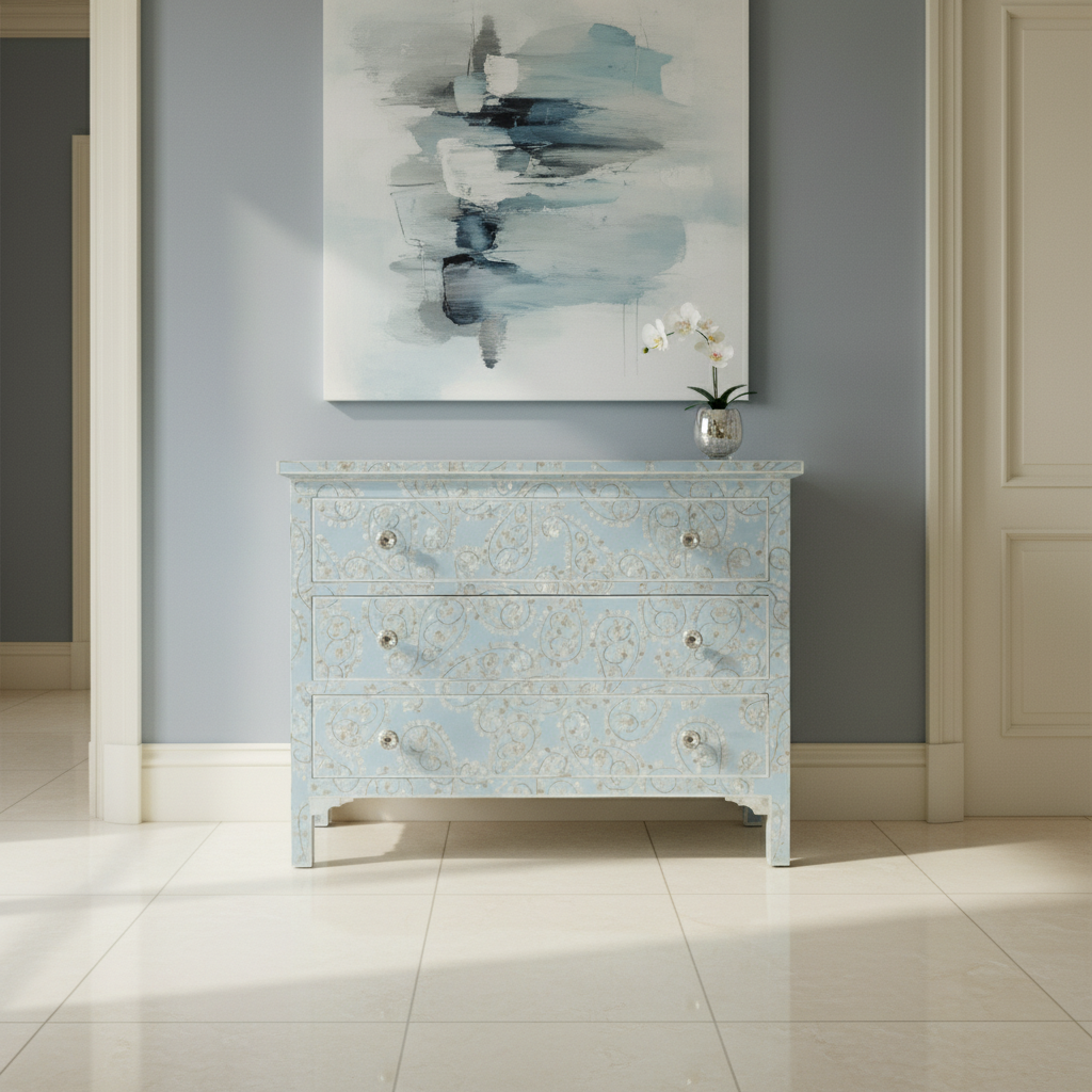 Mother of Pearl Inlay 4 Drawer Chest : Boteh : Blue