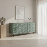 Bone Inlay 9 Drawer Sideboard : Criss Cross : Dark Green
