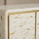 Bone Inlay 3 Door Buffet : Brickwork with Brass Accent : White