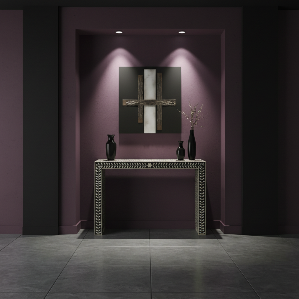 Bone Inlay Angled Console Floral : Black