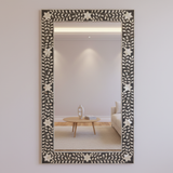 Mother of Pearl Inlay Rectangular Mirror : Floral : Grey