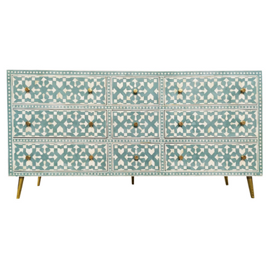 Bone Inlay 9 Drawer Sideboard : Zelliges : Aqua