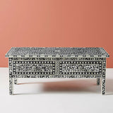 Bone Inlay Rectangular Coffee Table : Floral : Black