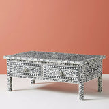 Bone Inlay Rectangular Coffee Table : Floral : Black