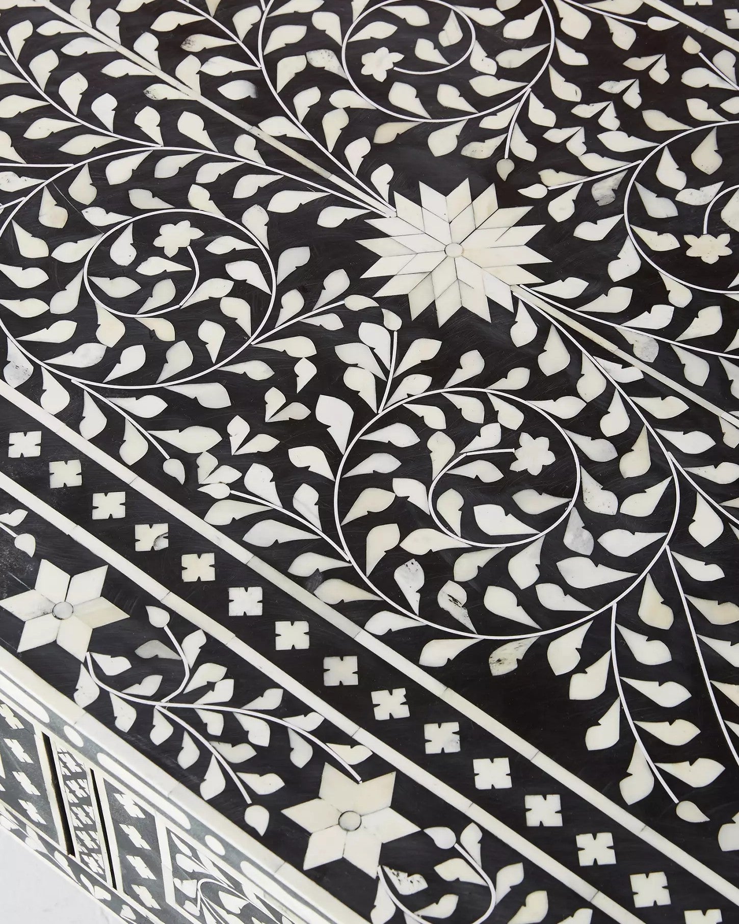 Bone Inlay Rectangular Coffee Table : Floral : Black