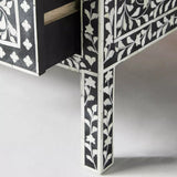 Bone Inlay Rectangular Coffee Table : Floral : Black