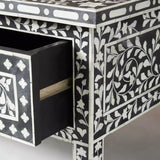 Bone Inlay Rectangular Coffee Table : Floral : Black