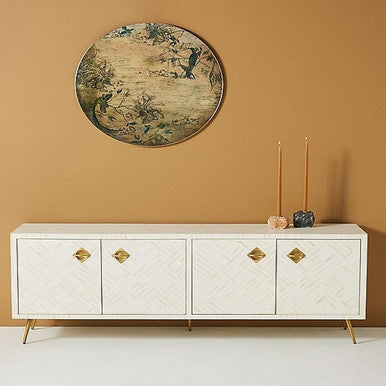 Bone Inlay TV Sideboard : Criss Cross : White