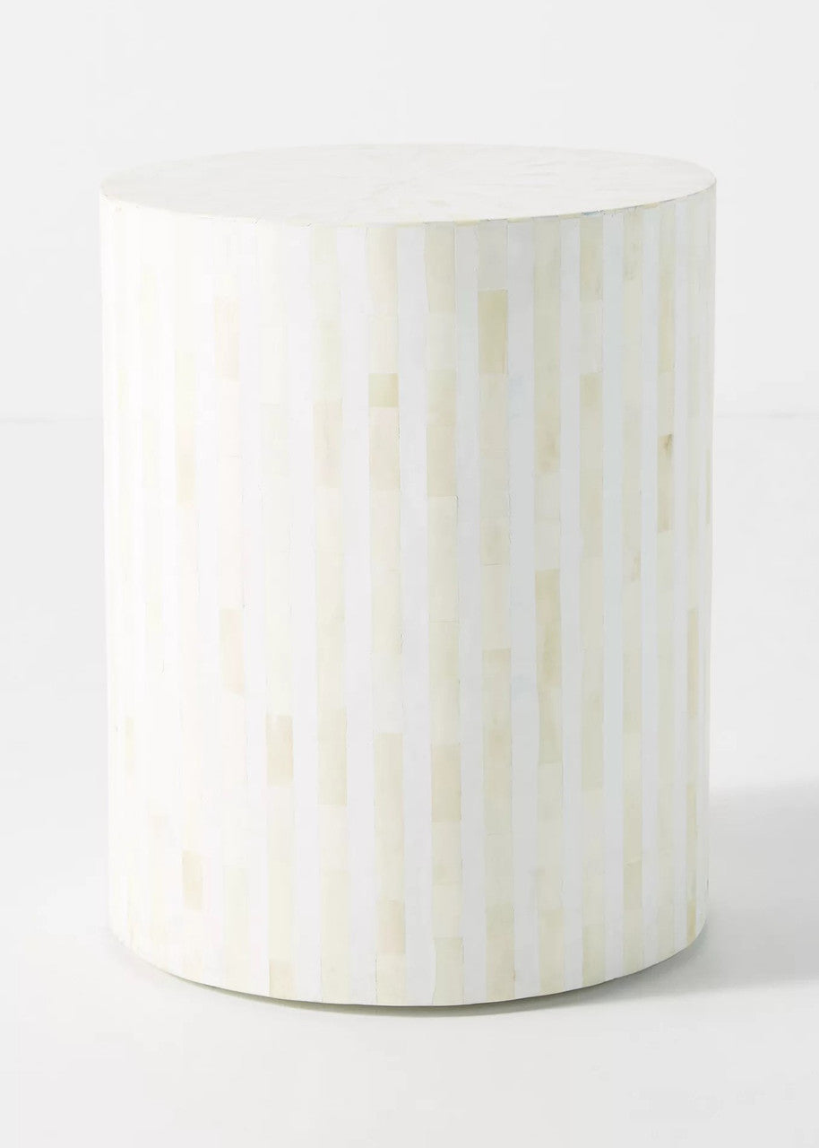 Bone Inlay Side Table : Stripe : White
