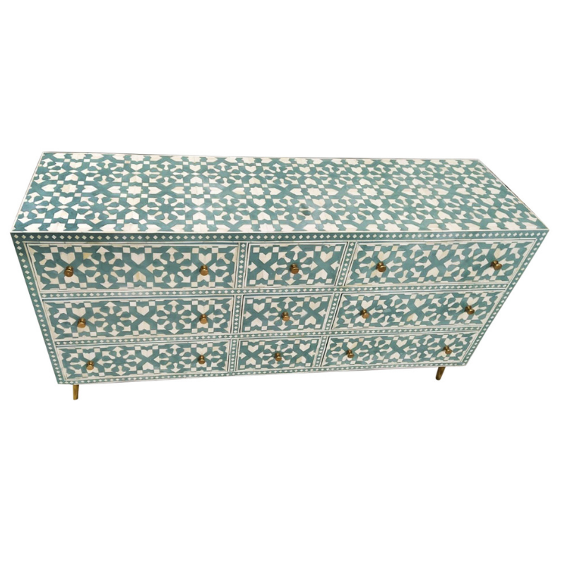 Bone Inlay 9 Drawer Sideboard : Zelliges : Aqua