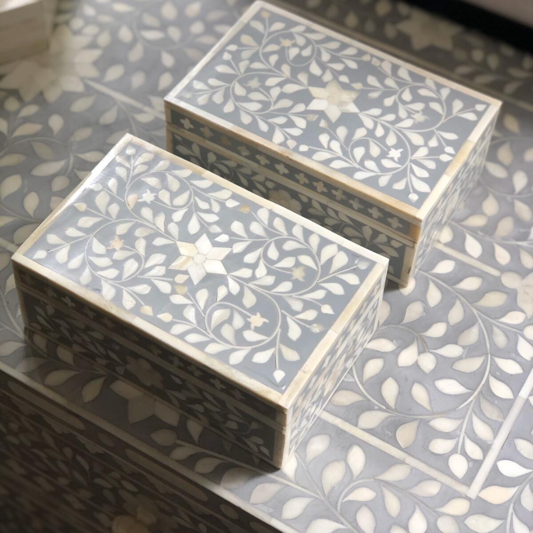 Bone Inlay Small Gift Box : Floral : Grey
