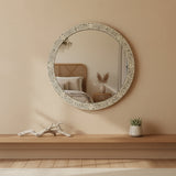Bone Inlay Round Mirror : Floral : Grey