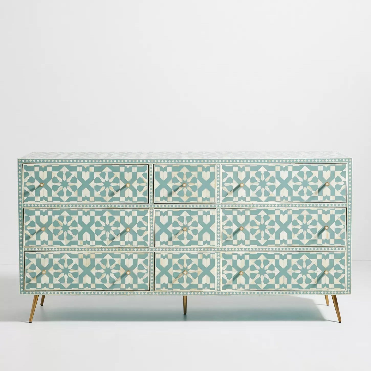 Bone Inlay 9 Drawer Sideboard : Zelliges : Aqua
