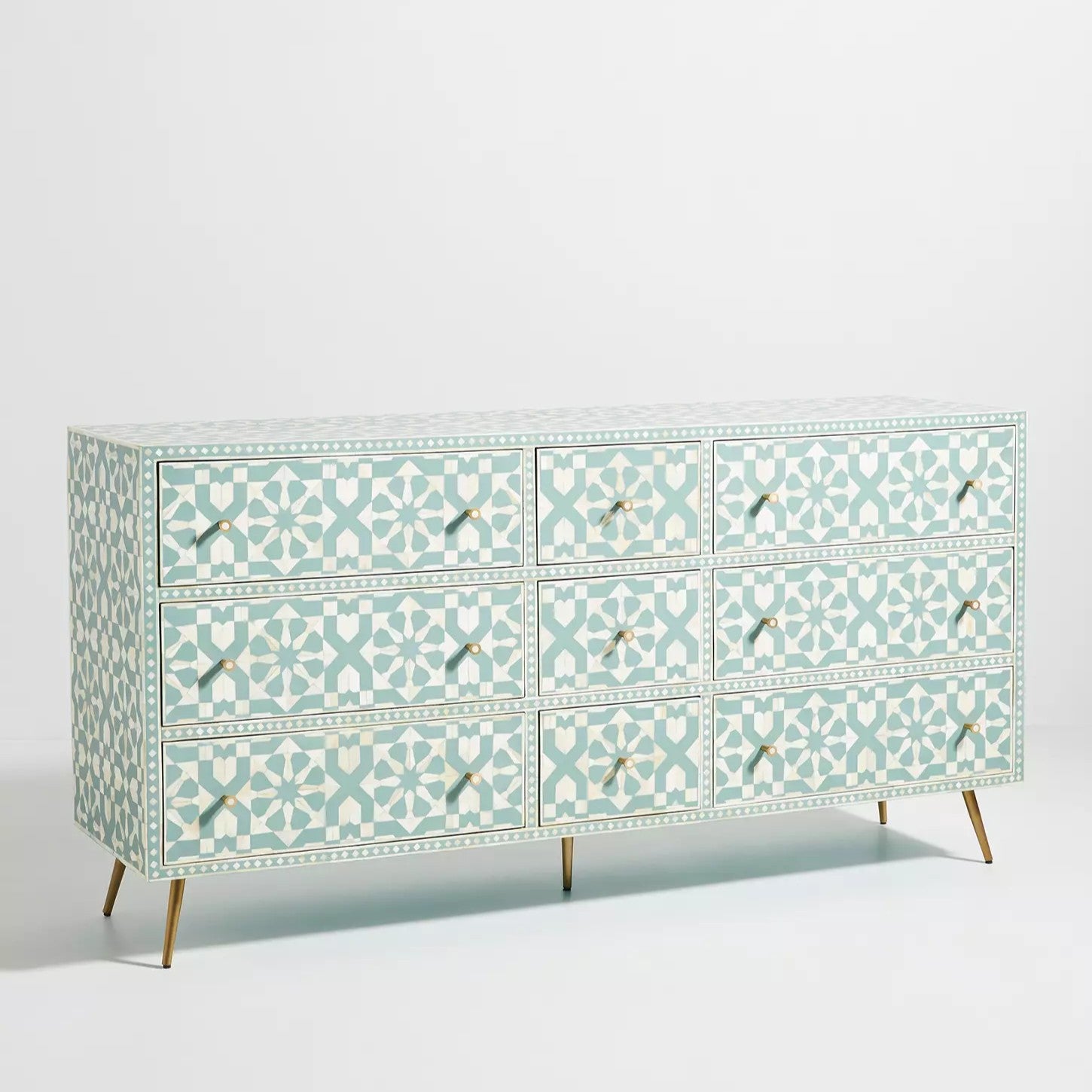 Bone Inlay 9 Drawer Sideboard : Zelliges : Aqua