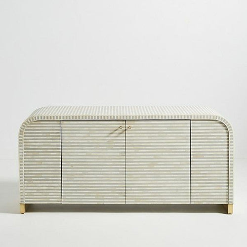 Bone Inlay 2 Door Waterfall Buffet : Stripe : Grey