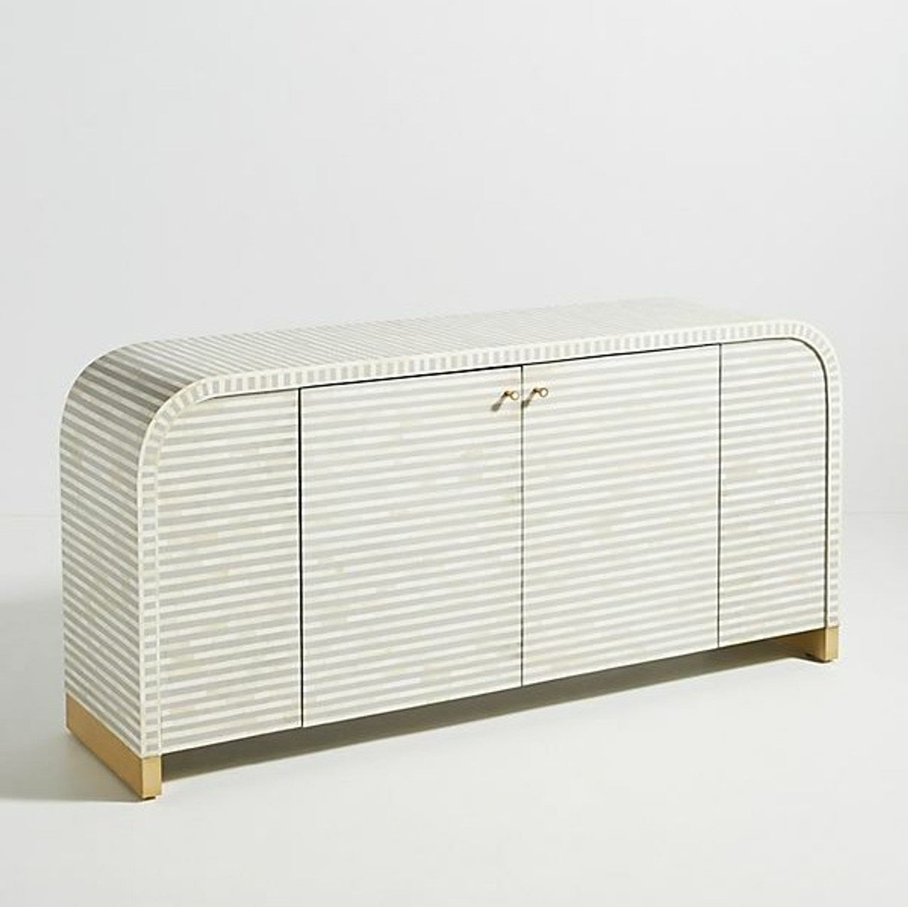 Bone Inlay 2 Door Waterfall Buffet : Stripe : Grey