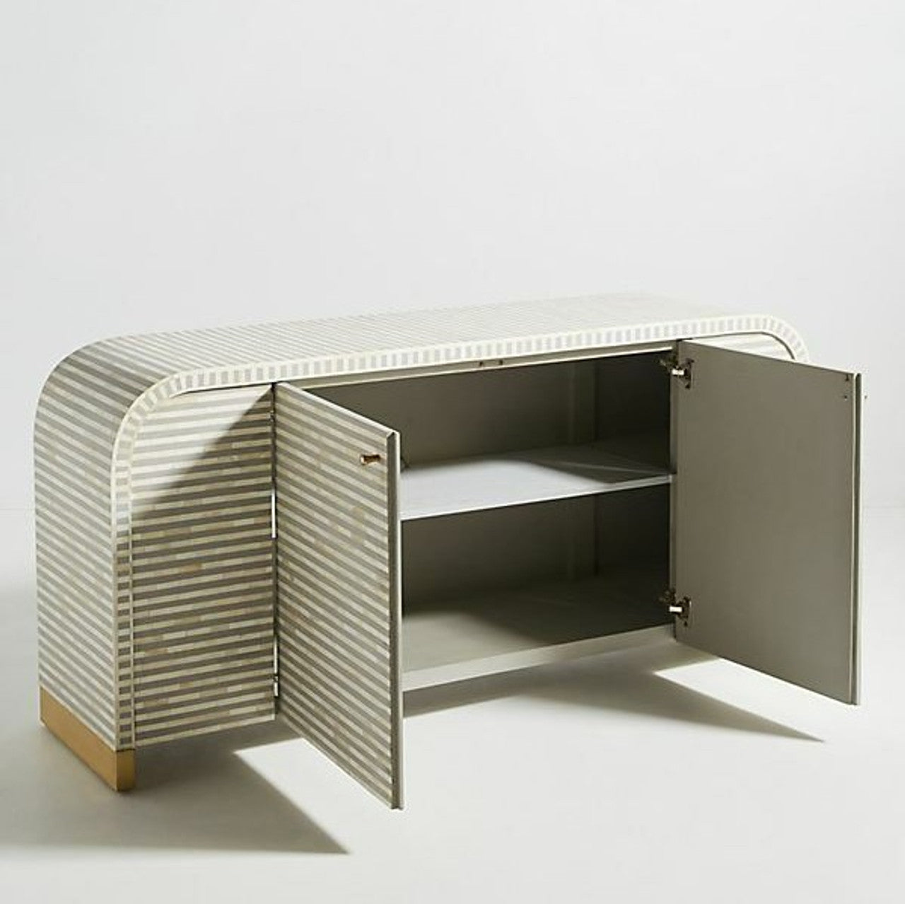 Bone Inlay 2 Door Waterfall Buffet : Stripe : Grey
