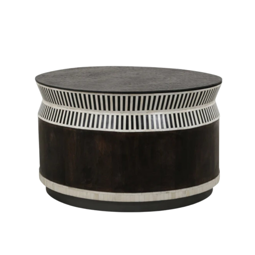 Bone Inlay Round Coffee Table : Charlston : Black