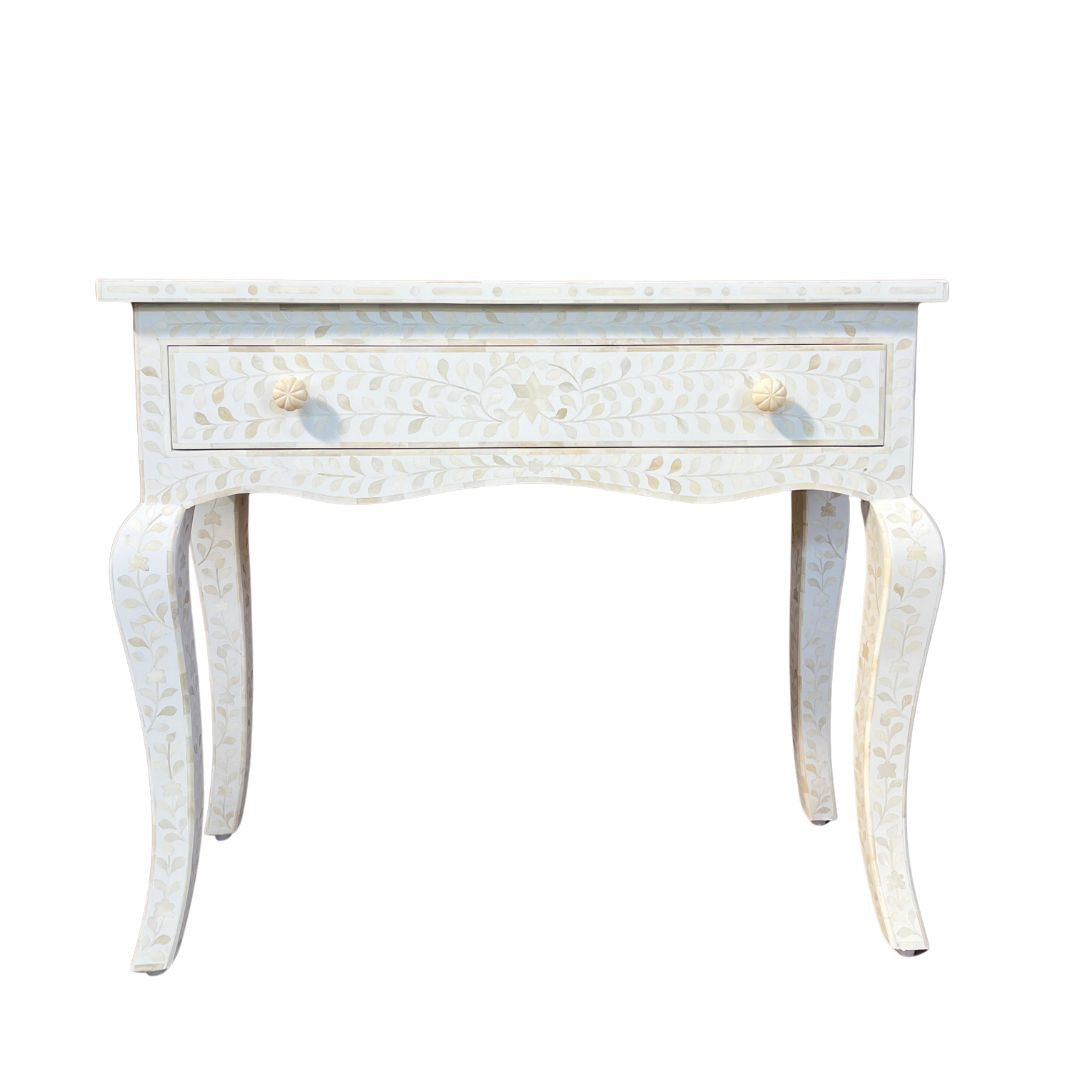 Bone Inlay French Desk : Floral : White
